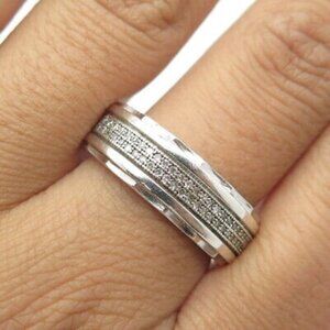 925 Sterling Silver Real White Diamond Half Eternity Band Ring Size 8